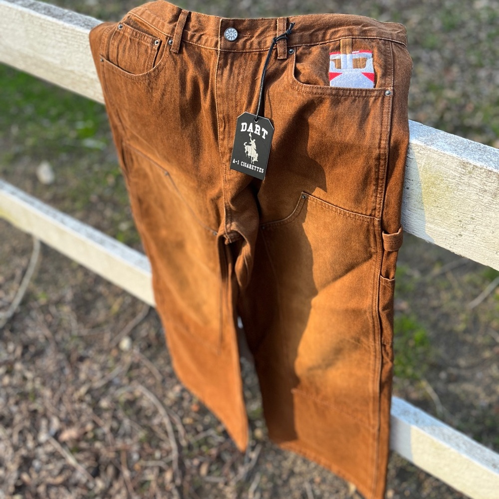 DART DIST Chocolate Double Knee Wide Leg JNCO Style Jeans NEW SIZE XL 36” waist - Picture 5 of 7